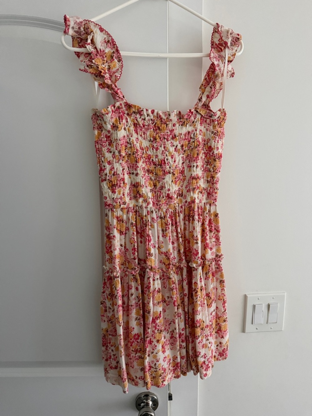 Aerie Womens Floral Smocked Sundress in Pink and Yellow